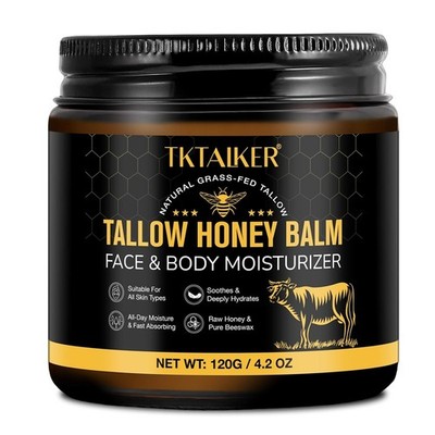 Beef Tallow Skin Moisturizer Balm for Face & Body with Raw Honey & Beeswax, Gras