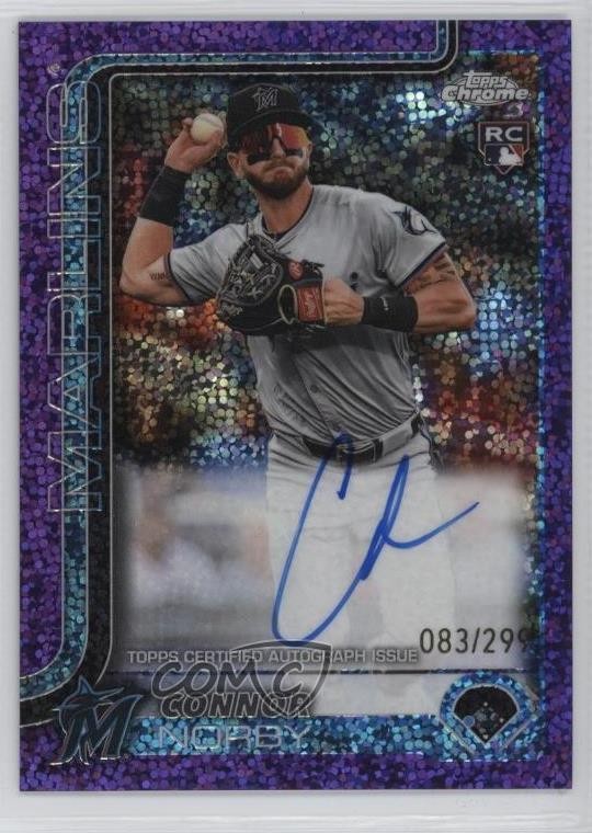 2025 Topps Chrome Rookie Purple Speckle Refractor 83/299 Connor Norby Auto 4g8