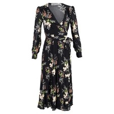 Reformation Susanna Long Sleeve Wrap Midi Dress Women's XS Black Multi Floral