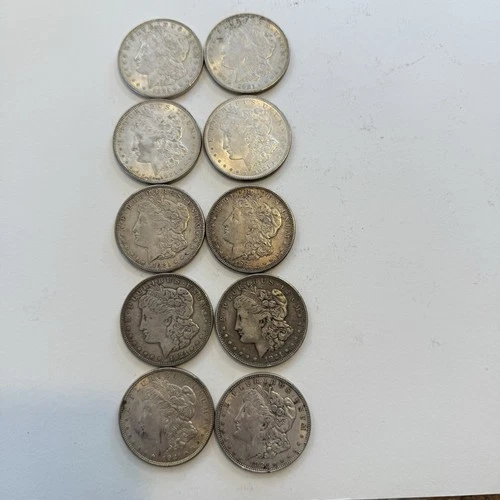 Lot of #10 1921 Silver Morgan Dollars. Good Condition +