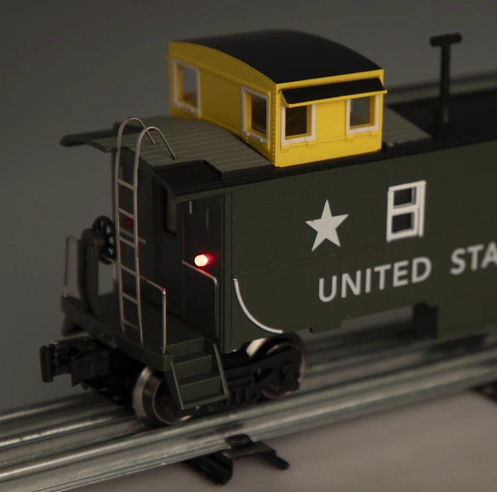 O Gauge USA Army Caboose with Lights & Operating Coupler Train Car
