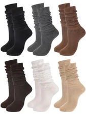 6 Pairs Women Slouch Socks Long Slouchy Scrunch Thigh High Boot Knit Stacked