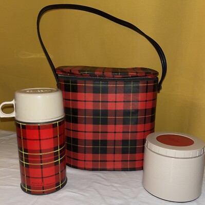 Vintage Thermos Zippered Compact Lunch Case w/ 8oz Thermos & Soup Cup VERY RARE