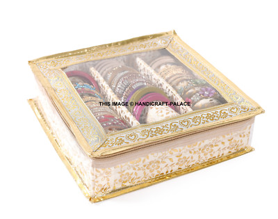 Indian Quilted Brocade Fabric 3 Section Bangle Jewellery Box Precious Item Case
