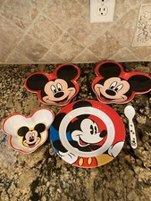 vintage mickey mouse shaped plates bowl spoon lot
