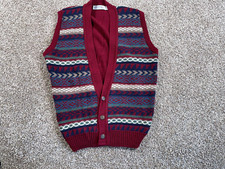 VTG 90s Jantzen Wool Geometric Pattern Sweater Vest Adult Large Dark Red Knit