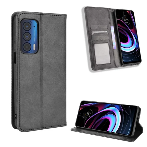 For Motorola Edge (2021) Retro Leather Wallet Flip Stand Case + Screen Protector - Picture 19 of 33