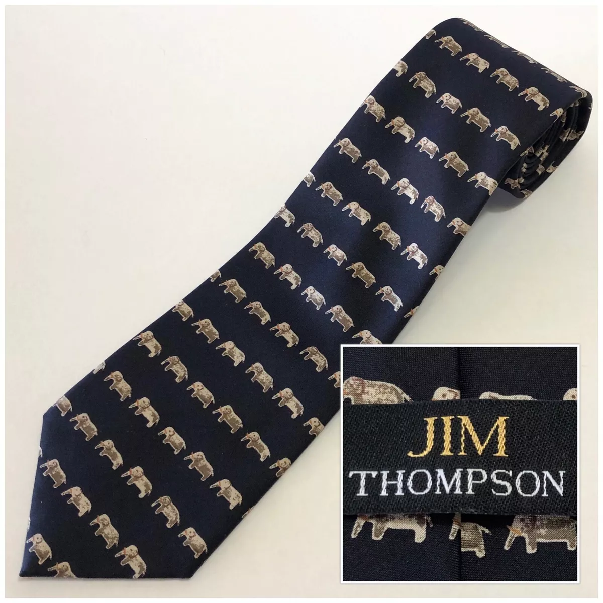 JIM THOMPSON Men's 100% Silk, Dark Blue w/Elephants Neck Tie | eBay