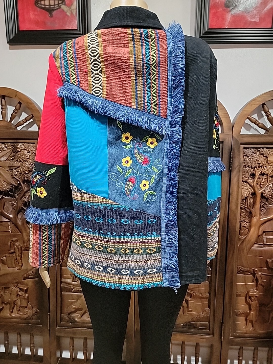 Indigo Moon Patchwork Jacket Size L Embroidered B… - image 4