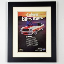 Vintage 1976 Mustang Ii Cobra Print Ad Framed Original Ford Art Garage Decor