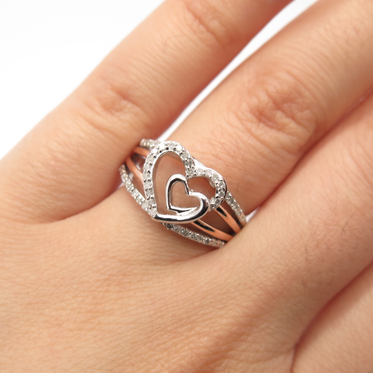 Sterling Silver Genuine Diamond Double Heart Ring Sterling Silver Genuine Diamond Double Heart Ring