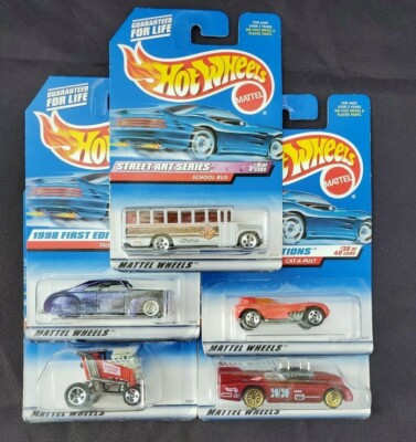 HOT WHEELS 1998 Lot of 5 Cat-a-pult Bus Express Lane Double Vision &Tail Dragger