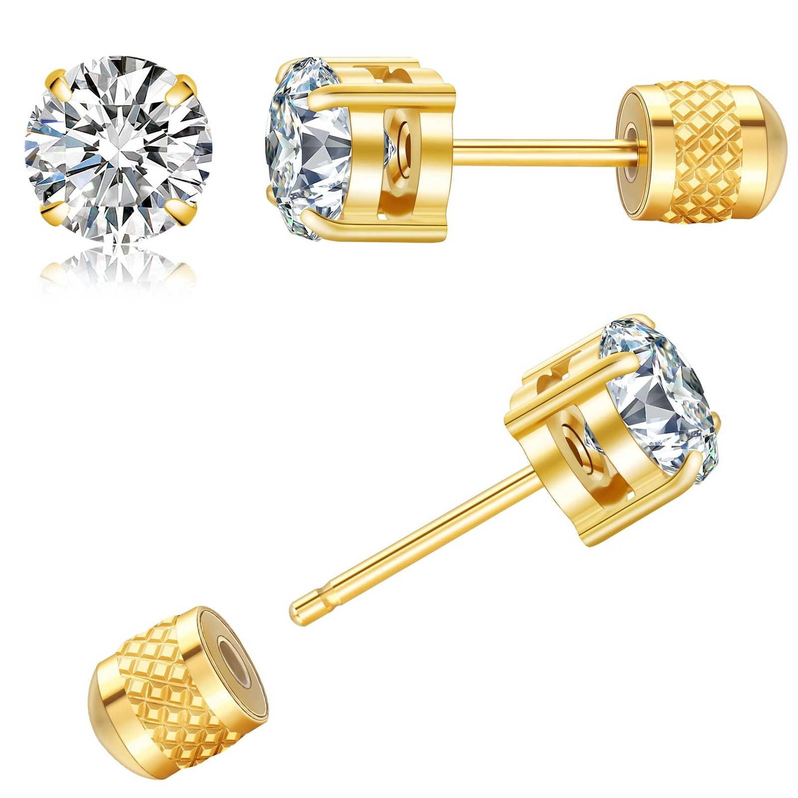 Gold Stud Earrings for Women – Threadless Flat Back Push-in Earrings with Secure Fit-image
