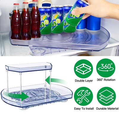 2 Tier Turntable Holder Tray Rectangular Refrigerator Spinner Kitchen Storage