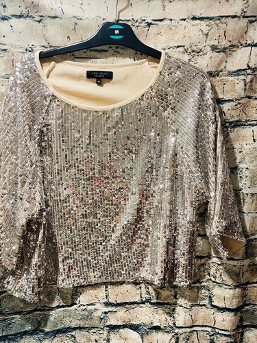 H&M Oversize Champagne Sequin Top, Size S , fit 12/14/16/18 42" chest - Picture 11 of 16