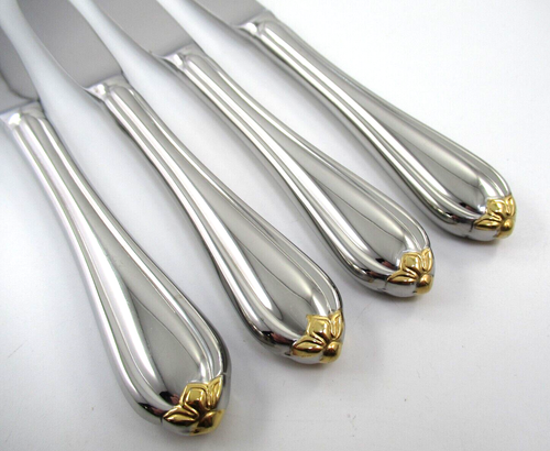Gorham GOLDEN MELON BUD 4 Dinner Knives Glossy Stainless Steel Flatware - Picture 2 of 3