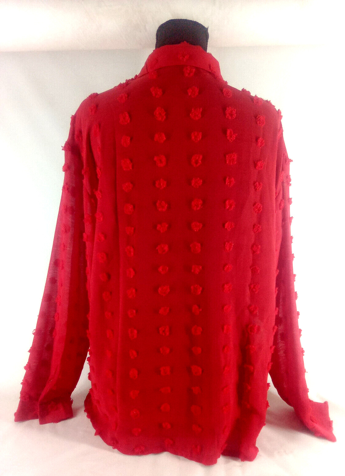 Extravagant Red Sheer Button Down Blouse Size Lar… - image 2