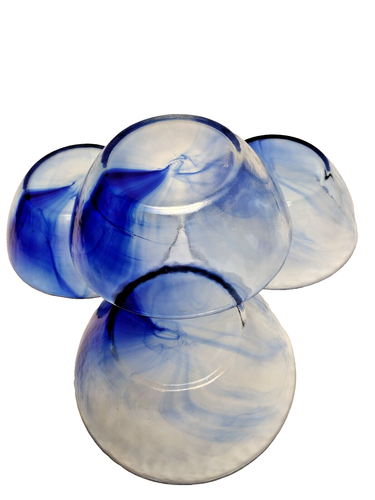 4pc Cobalt Blue Clear Swirl 5.5" Round x 2.1/8"H Glass Bowls - Picture 4 of 5