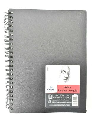 Canson Black Hard Cover Spiral Dry Media Fine Texture Sketch Book 9'' x 12''