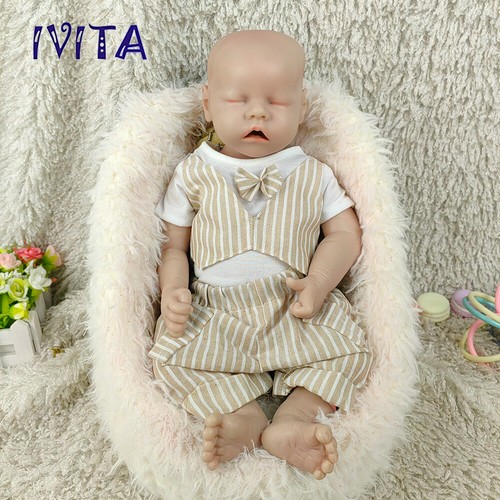 IVITA 18''Full Silicone Doll Eyes Closed Boy Lifelike Reborn Baby Doll - Picture 4 of 7