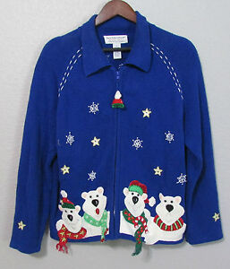 tiara international ugly christmas sweater full zip blue polar bears tiara international christmas sweater