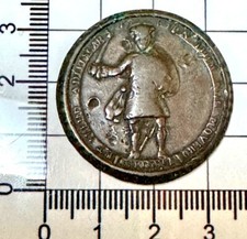 X397:  1749 Scottish Jacobite Medal - Highlander with Shield & Sword. E.624