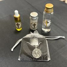 Holy Water,  Salt, Holy Oil & St. Benedict Medal Blessed By Priest