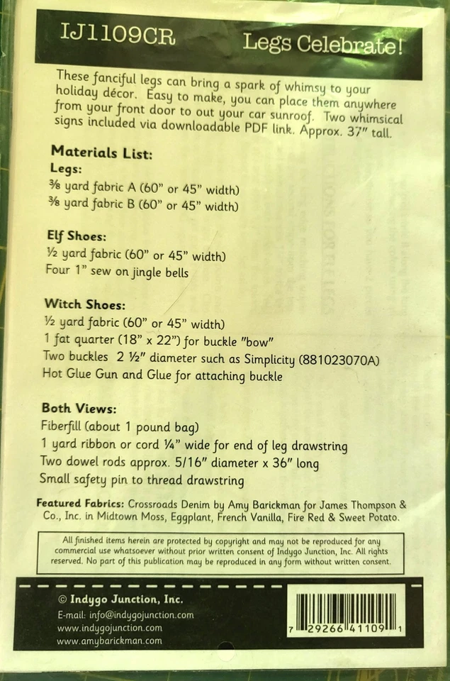 Legs Celebrate Christmas Halloween Home Decor Pattern by Amy Barickman IJ1109CR - Image 2 of 2