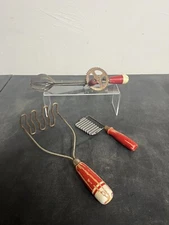 Antique VTG Decor Kitchen Utensils Egg Beater Masher Etc