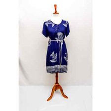 Vintage women's navy/white fish short dress M 90s