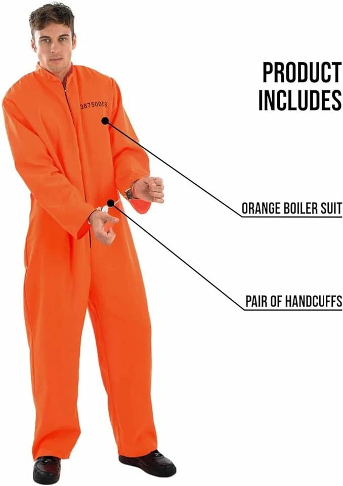 Para Hombres Naranja Prisionero Disfraz Adulto Condenado Cárcel Mono Vestido Elegante M L XL Foto 2 de 4