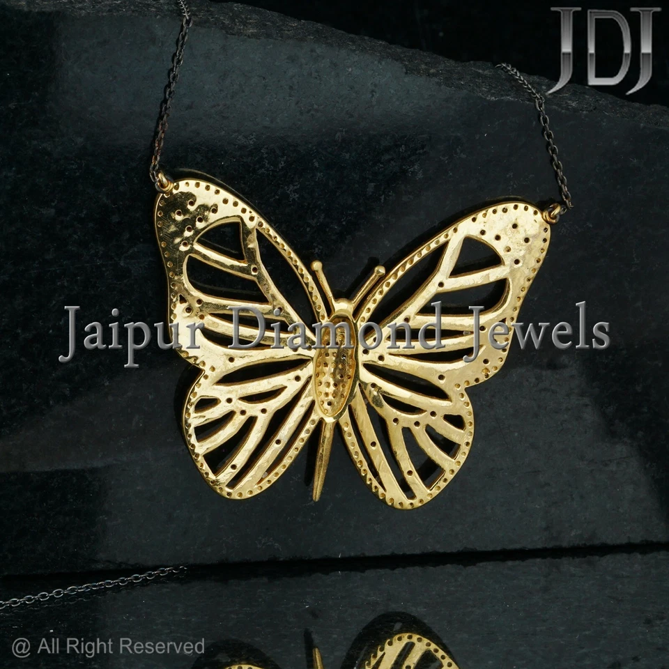 Collar de cadena con dije de mariposa de plata 925 con piedras preciosas de rubí de diamantes naturales joyería Foto 3 de 4