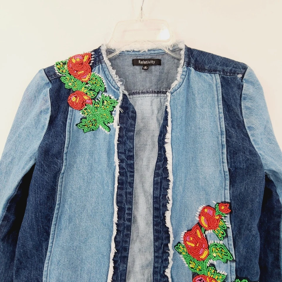 Jaqueta jeans Relativity feminina casual azul incorporada frente aberta tamanho M western - Imagem 3 de 4