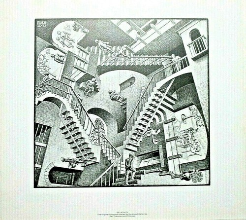 VINTAGE 1975 M C ESCHER CALENDAR PRINT RELATIVITY EBay