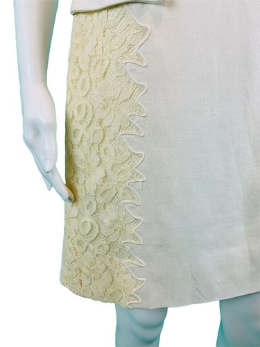 Vintage 1960s Cocktail Dress Women's Small Cream Lace Inset Mini Mod Shift - Picture 6 of 10