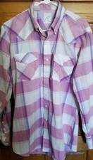 ROPER Western Shirt Mens L 16 1/2-35 USA MADE Long Sleeve Plaid Retro Cowboy VTG