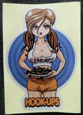 HOOK UPS STICKER "SEXY WAITRESS GIRL" 2 3/4 X 4" CLEAR PEEL OFF GLOSSY 