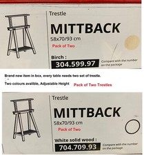 Pack of 2 Ikea Mittback TRESTLE TABLE Wooden Stand Leg + Shelf,Birch,White