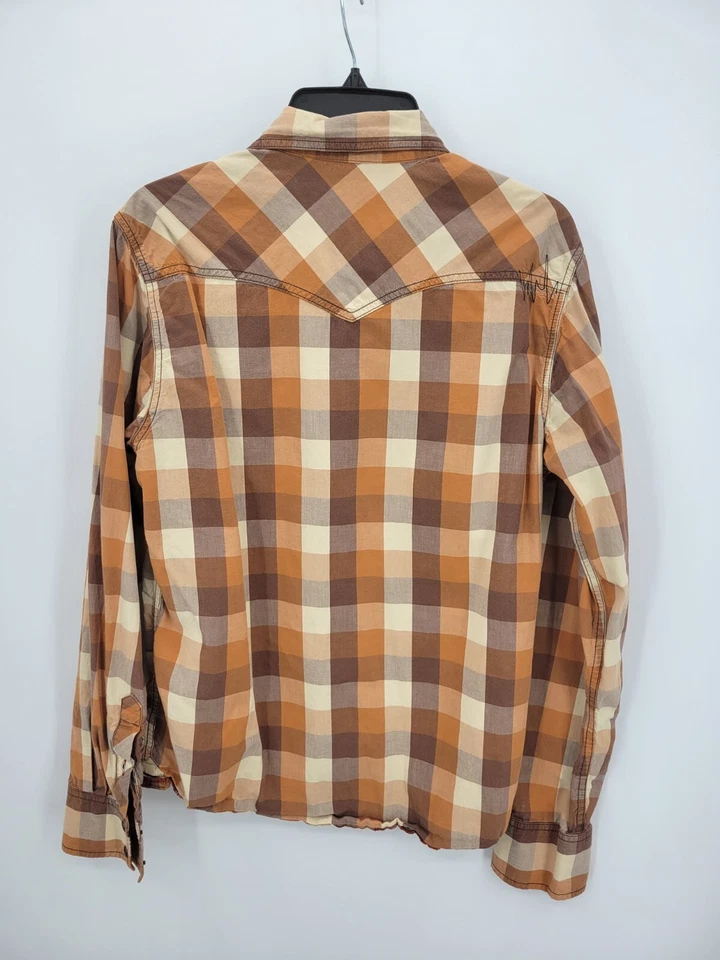 Southern Thread Shirt Mens Medium Brown Plaid Western Cowboy Pockets Button Up - Image 2 of 4
