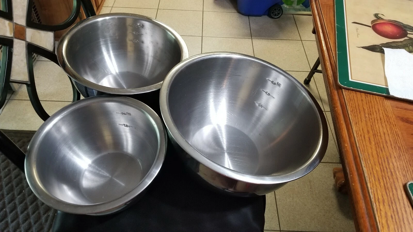WOLF GANG PUCK Mixing Bowls Set of 3 HD Stainless 2,4,6 Qt Nesting Mixing Bowls