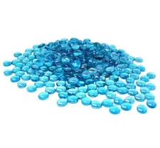 TSY TOOL 3 Lb (300PCS) Flat Glass Marbles Ocean Blue Color Glass Gems Pebbles...