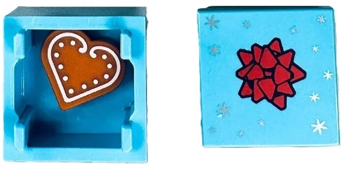 LEGO New Azure Minifigure Gift Box Red Bow Top Dark Orange Gingerbread Heart M22 - Image 2 of 4
