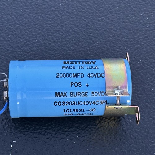 Condensador electrolítico Mallory USA 20000uF 40VDC + abrazadera CGS203U040V4C3PL - Imagen 1 de 5