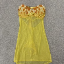 NWT Frederick s Of Hollywood Mesh Lace Babydoll Lingerie Strapless Yellow Floral