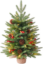 2FT Pre-Lit Artificial Small Mini Christmas Tree with Warm White Multi-Color LED