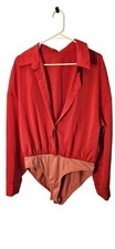 Red Long Sleeve Button Down Shirt Bodysuit XL Polyester--ITEM 2495