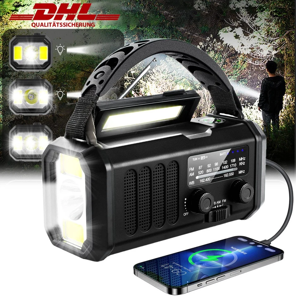 LED-Notfallradio AM/FM 10000 mAh Notstrombank Solarradio SOS-Alarm Handkurbel