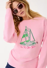 NWT Lilly Pulitzer Ballad Cotton Sweatshirt Multi Holiday Party Boat, Size !!