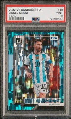 2022-23 Panini Donruss Lionel Messi /199 Teal Refractor Argentina FIFA #10 PSA9