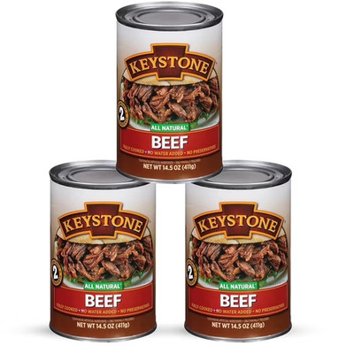 Keystone Meats All Natural Beef 3 Cans | Fully Cooked 14.5 oz Canned Meat Bulk
